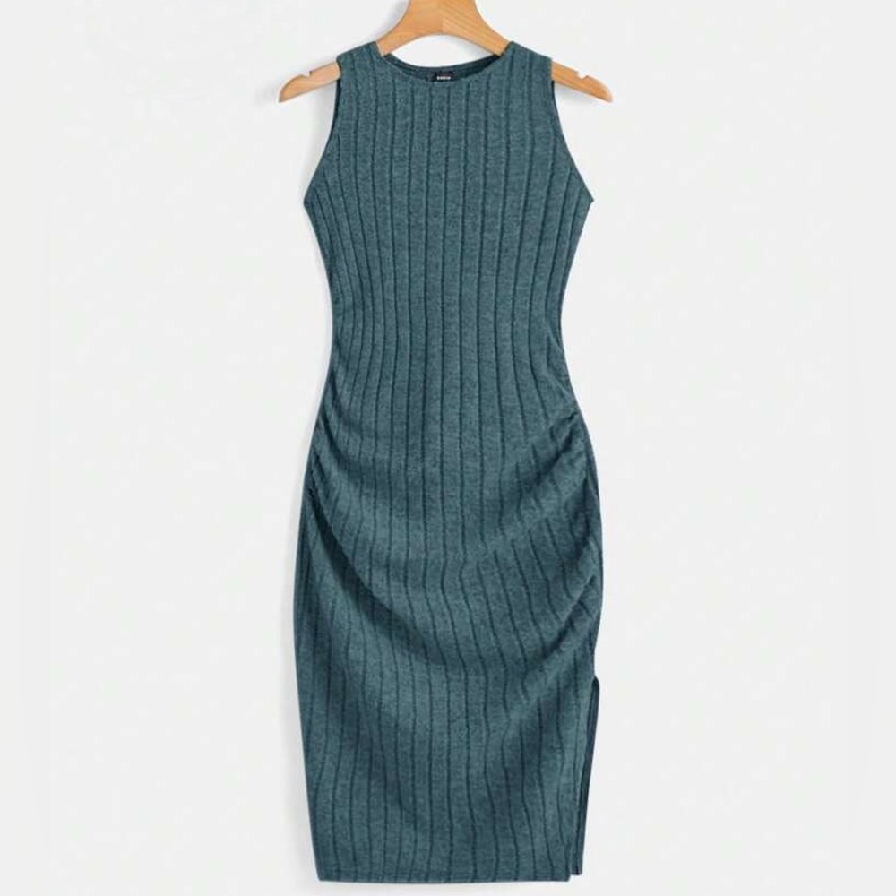 2 Pc Shein Ezwear Solid Ruched Split Thigh Ribbed… - image 1